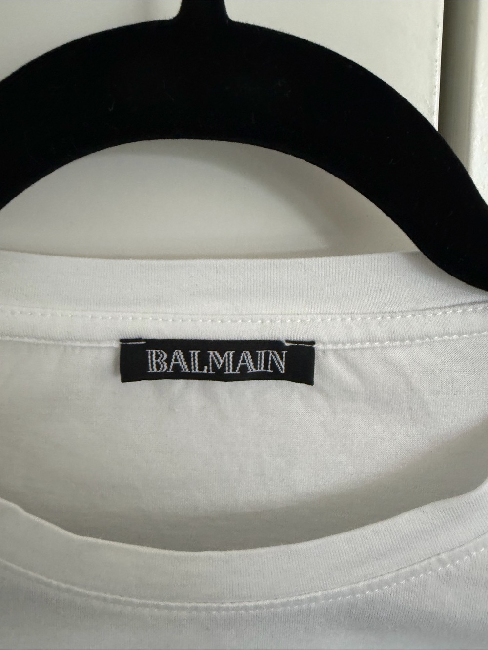 Balmain White Tee with Neon Pink Logo and Shoulder Buttons - Picture 4 of 5